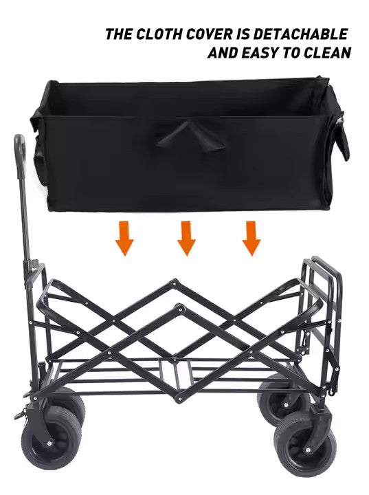Cărucior Pliabil Transport Marfă AT Performance, Capacitate 100 kg, Manere Ajustabile, 67×46×36 cm, Negru – Ideal pentru Grădină, Camping, Plajă, Shopping